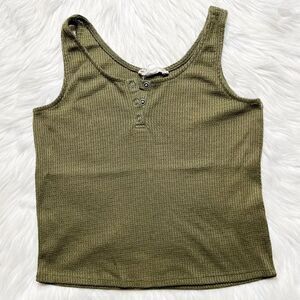 Pink Rose Waffle Knit Casual Tank Top Army Green Size Small